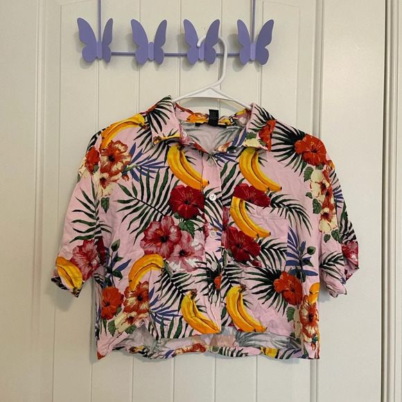 Forever 21 women’s tropical button down cropped shirt — small‎ - Picture 1 of 4